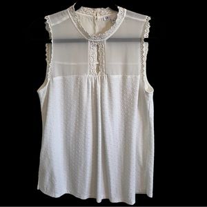 DR2 Ivory Sleeveless Knit Top with Lace & Textured Details | Sz M